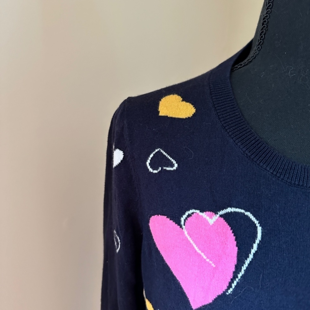 *TALBOTS* Navy x Multicolor Heart Long Sleeve Sweater Size Small - Picture 4 of 6